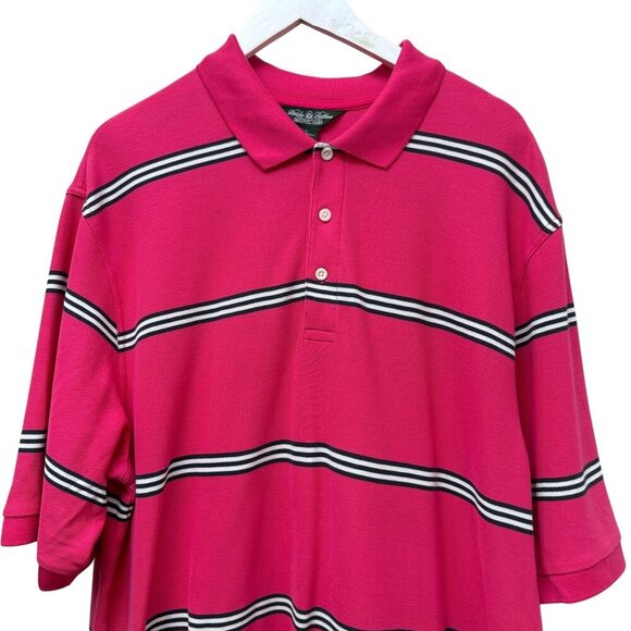 Brooks Brothers Mens Polo Shirt XL Pink Stripe Performance Knit Cotton Golf Prep - Picture 2 of 13